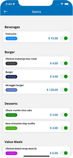restaurant menu items