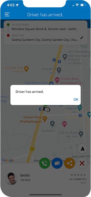 driver accept & arrived at location