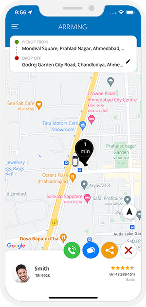 Rider can see the location of the Driver on a Map