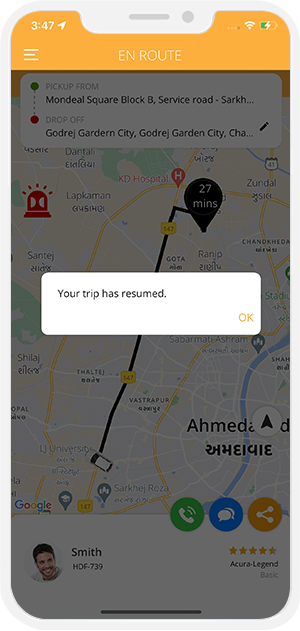 your trip is resumed