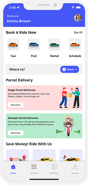 Ride Plus Delivery Main Landing Screen