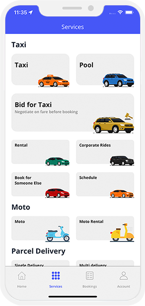 Ride Plus Delivery Services Screen