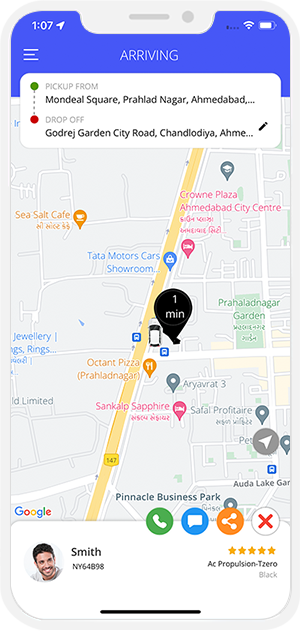 Rider can see the location of the Driver on a Map