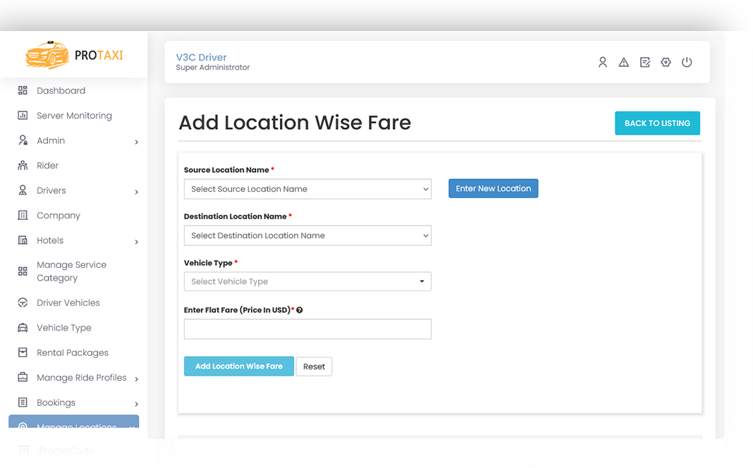 Add Location wise fare Add Location wise fare