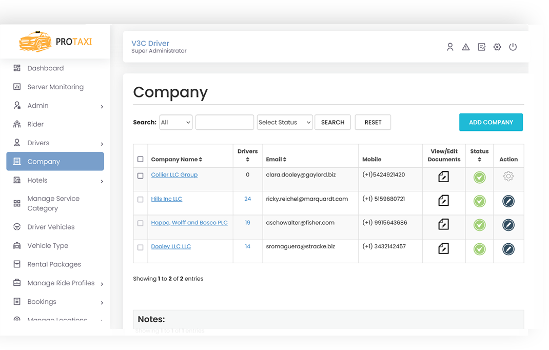 Company Management Company Management Screen