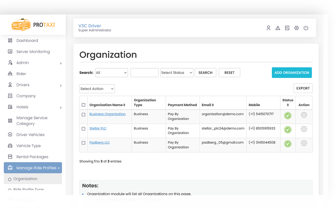 Manage Ride Profiles Manage Ride Profiles