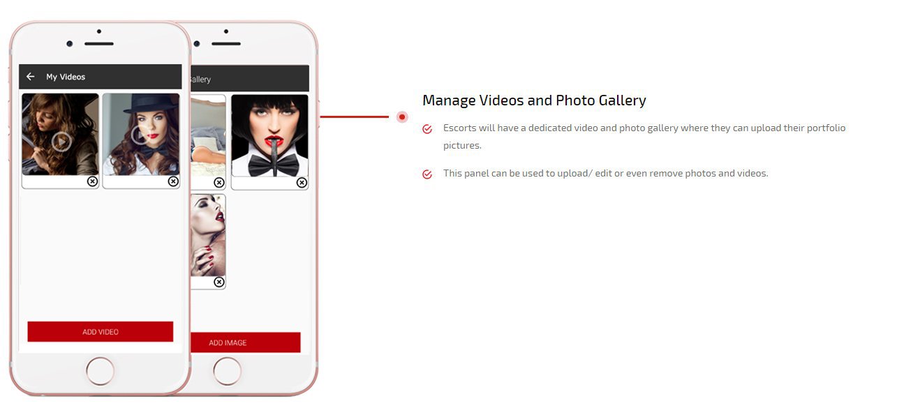 escort manage videos and photo gallery