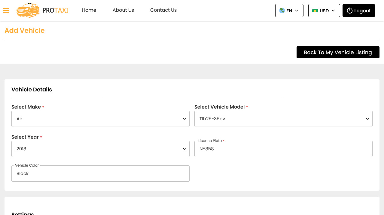 Driver Panel Add Vehicle