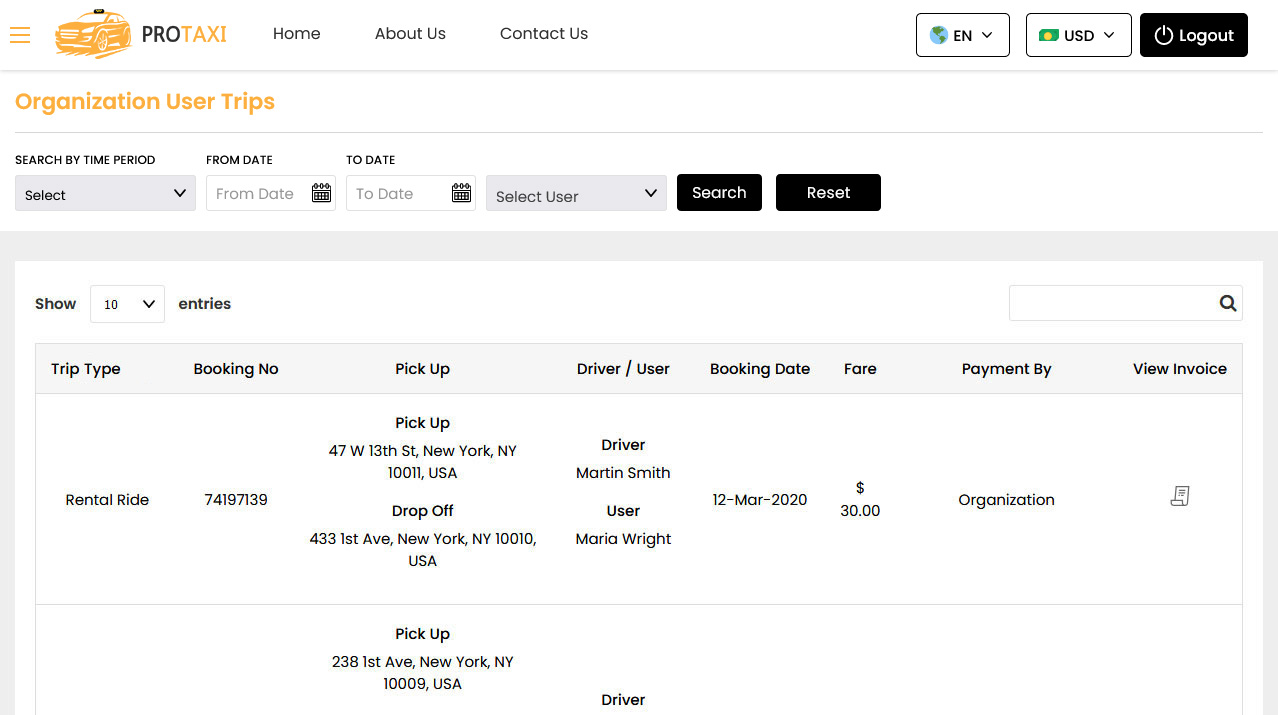 organization user trips organization user trips