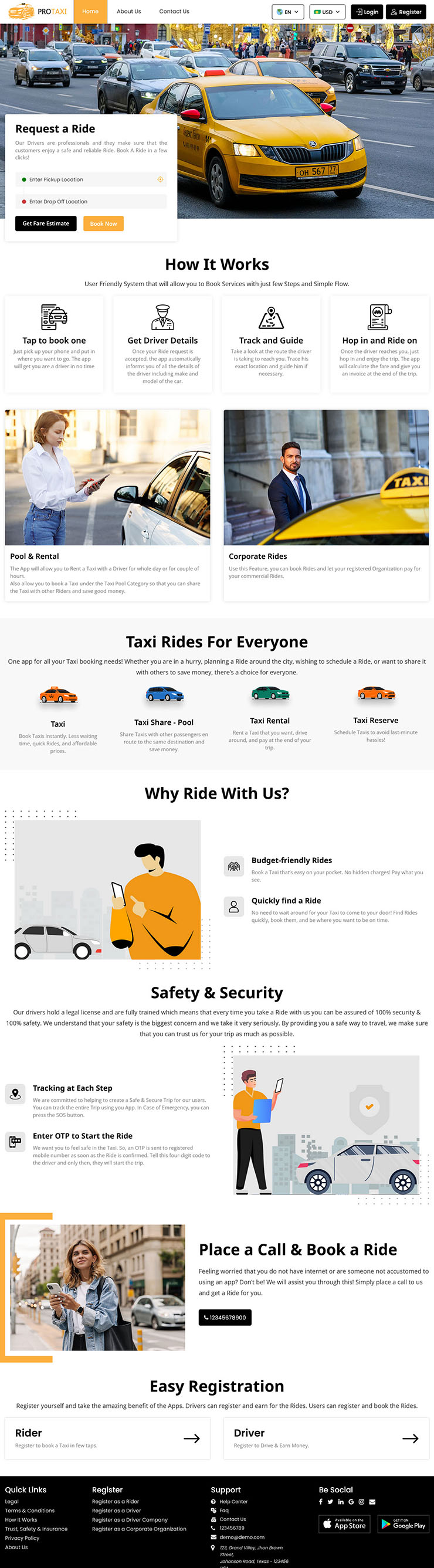 Uber clone web home page