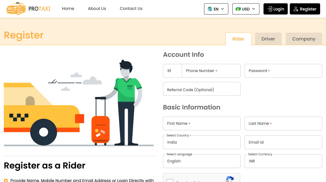 Rider Panel Registration Screen
